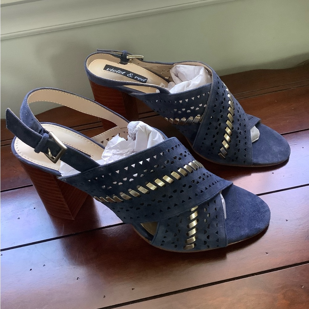 Violet & Red Blue Suede Leather Sandals 4” heel 8.5